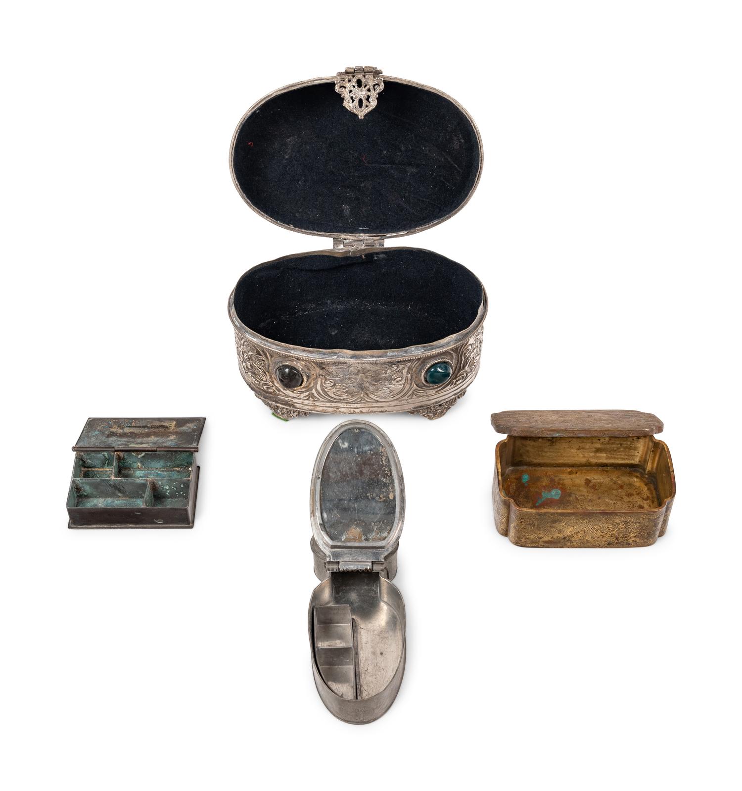 Four Chinese Metal Covered Boxes