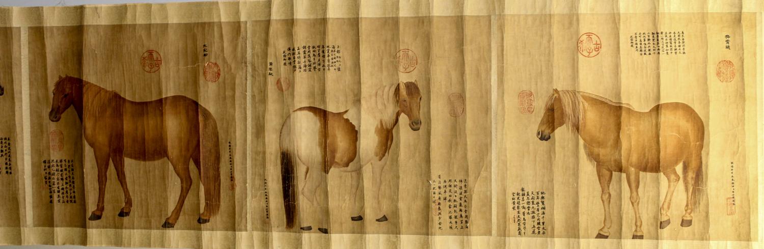 After Giuseppe Castiglione, (1688-1766), Eight Steeds, depicting eight horses in various poses, with accompanying inscriptions