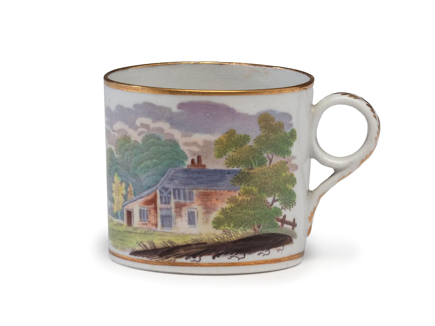 Four Painted Porcelain Articles and a Transferware Plate