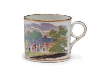 Four Painted Porcelain Articles and a Transferware Plate