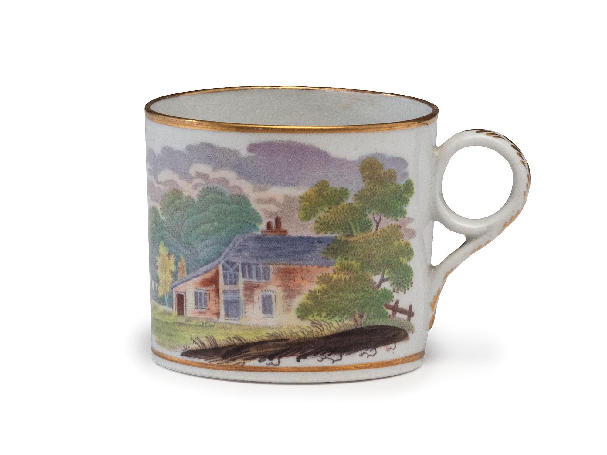 Four Painted Porcelain Articles and a Transferware Plate