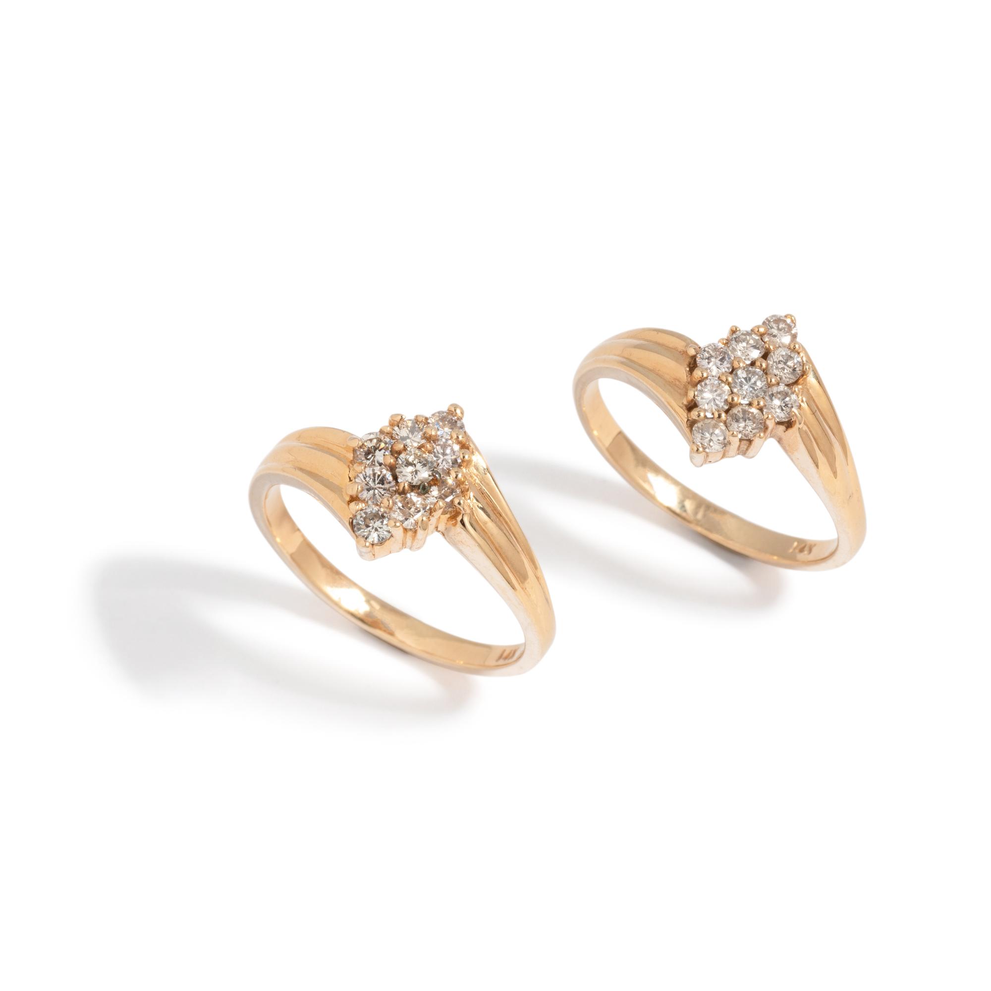 PAIR OF YELLOW GOLD AND DIAMOND RINGS