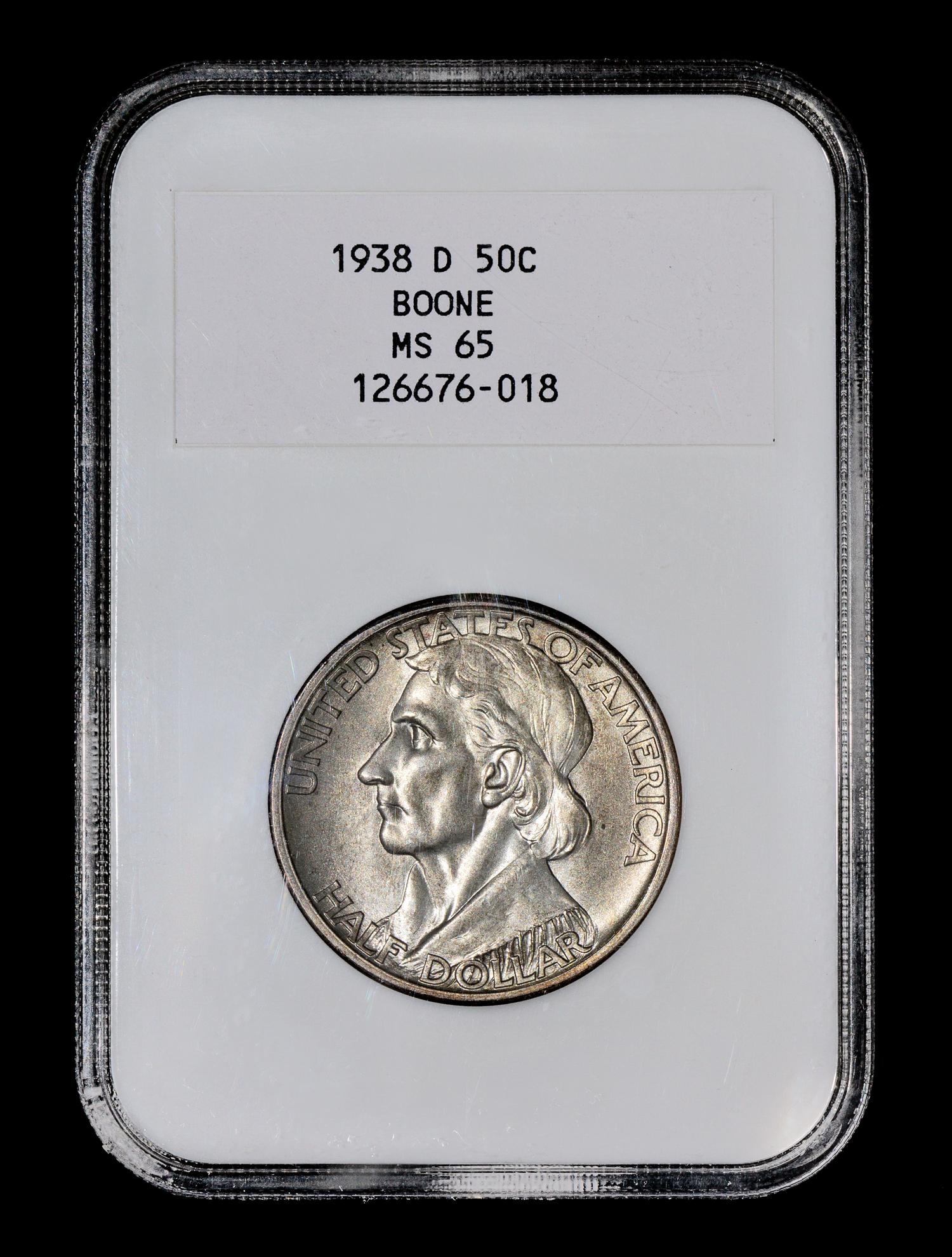 A United States 1938-D Daniel Boone Commemorative 50c Coin — NGC graded MS65