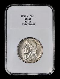 A United States 1938-D Daniel Boone Commemorative 50c Coin — NGC graded MS65