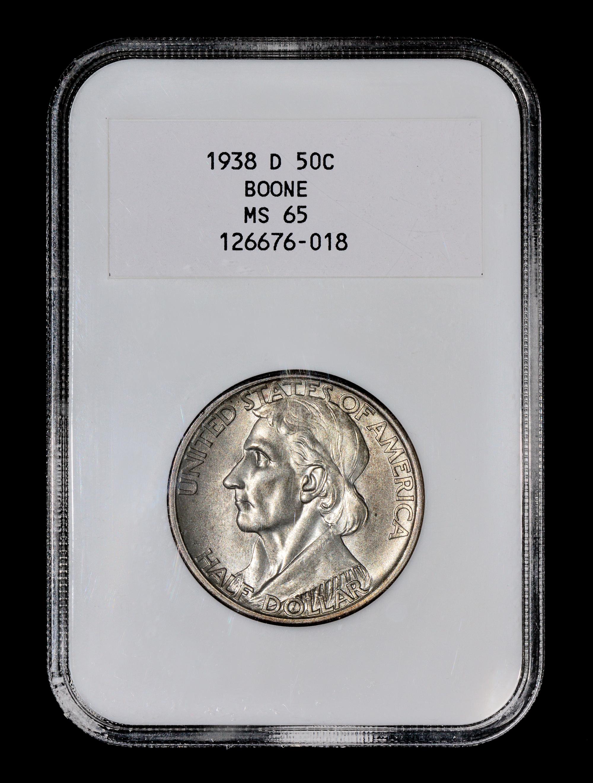 A United States 1938-D Daniel Boone Commemorative 50c Coin — NGC graded MS65
