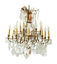 A Louis XV Style Gilt Bronze and Cut Glass Twelve-Light Chandelier