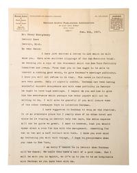 [ANARCHISM]. GOLDMAN, Emma (1869-1940). Typed letter signed ("Emma"), to Henry Montgomery. Detroit, 8 February 1917.