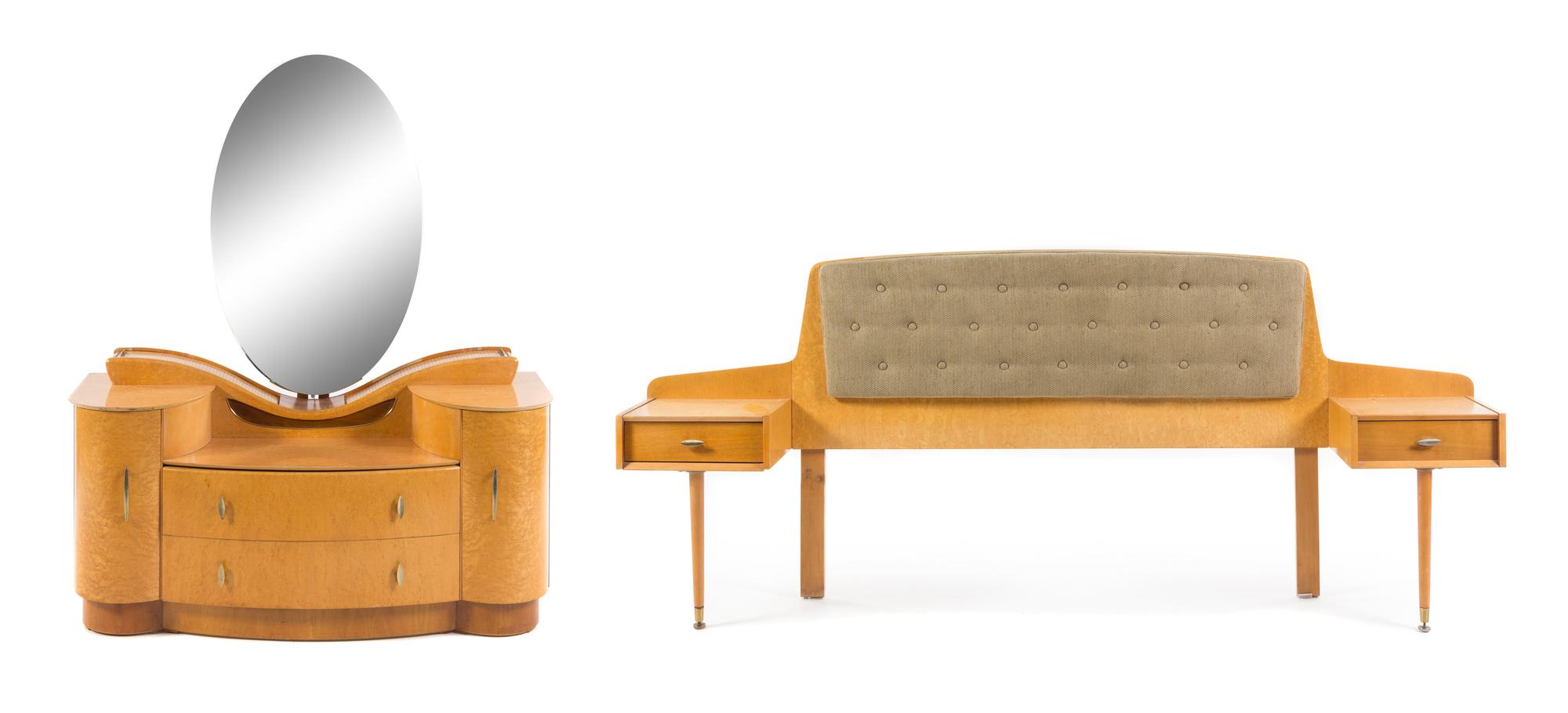 Art Deco, AMERICAN, CIRCA 1940s, a bedroom suite, comprising a vanity and a headboard