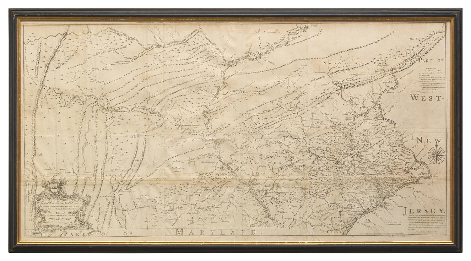 [Maps & Atlases] [Pennsylvania] Scull, Nicholas. To the Honourable Thomas Penn and Richard Penn Esqrs. True & absolute Proprietaries & Governours of the Province of Pennsylvania & Counties of New-Castle Kent & Sussex on Delaware This Map Of the improved Part of the Province of Pennsylvania...