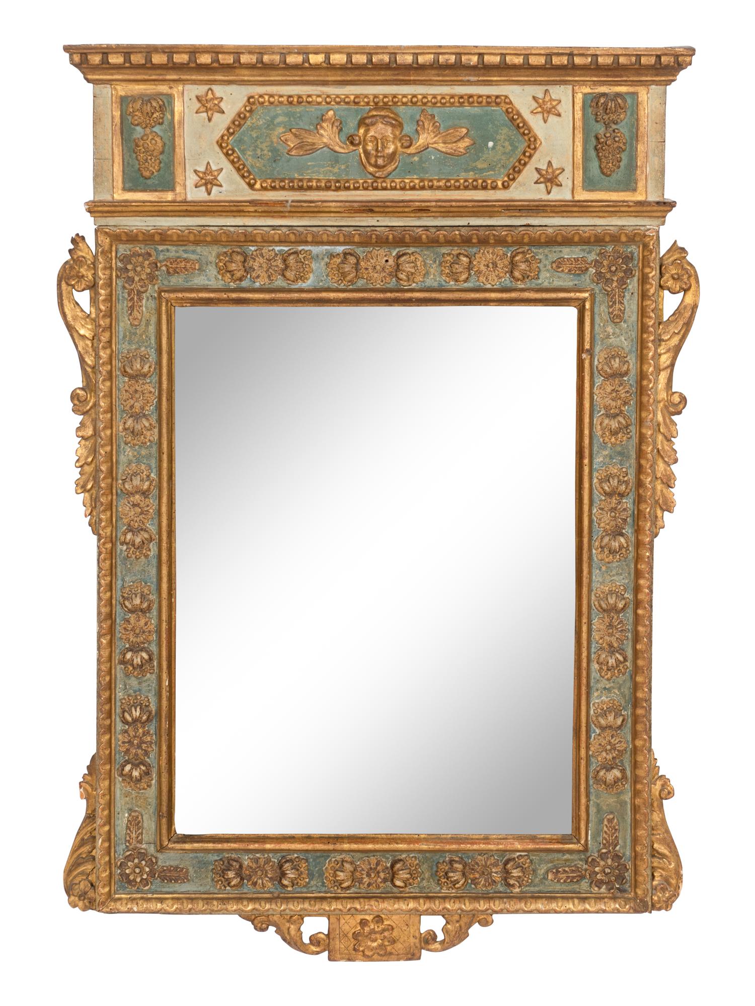 An Italian Neoclassical Painted and Parcel Gilt Mirror