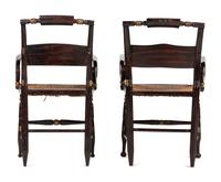 A Matched Pair of Classical Grain-Painted and Gilt Stencil-Decorated Hitchcock Rush-Seat Armchairs