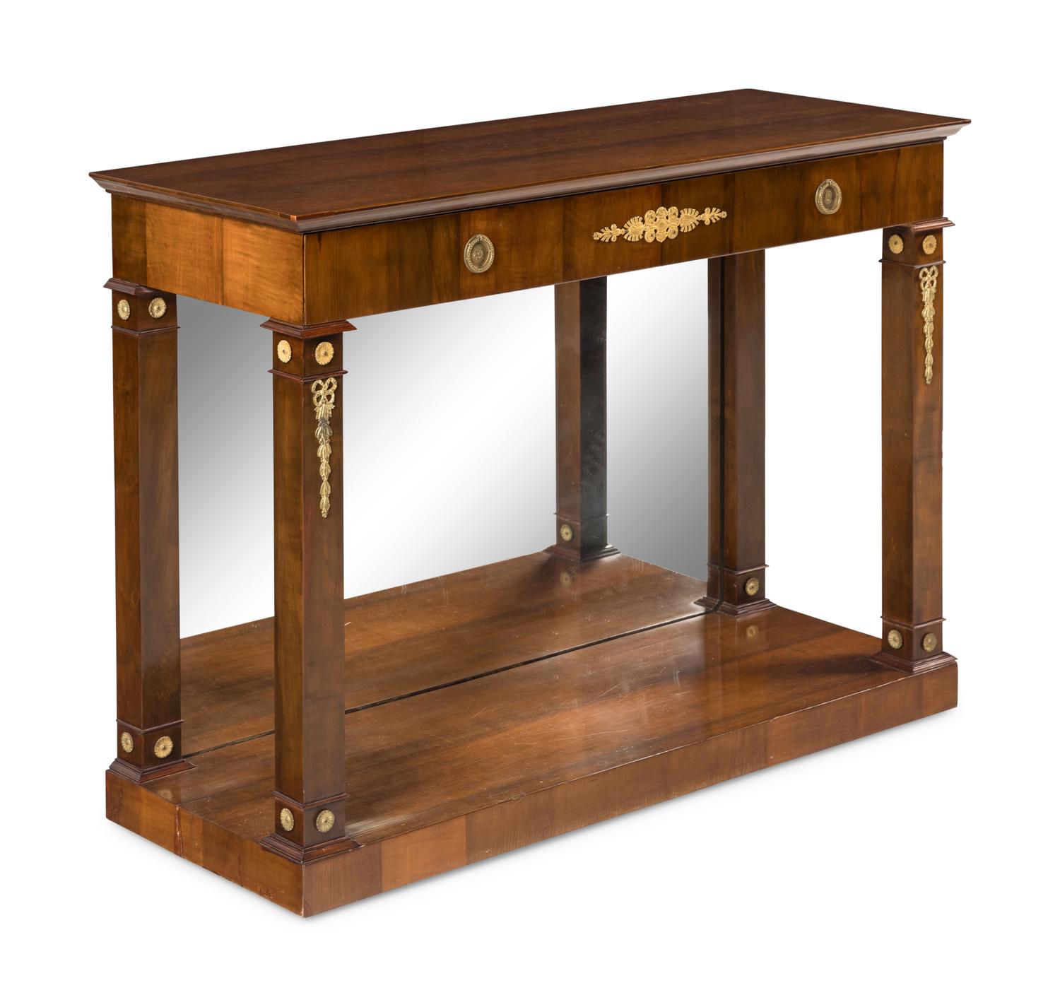 An Empire Style Glit Bronze Mounted Walnut Console Table