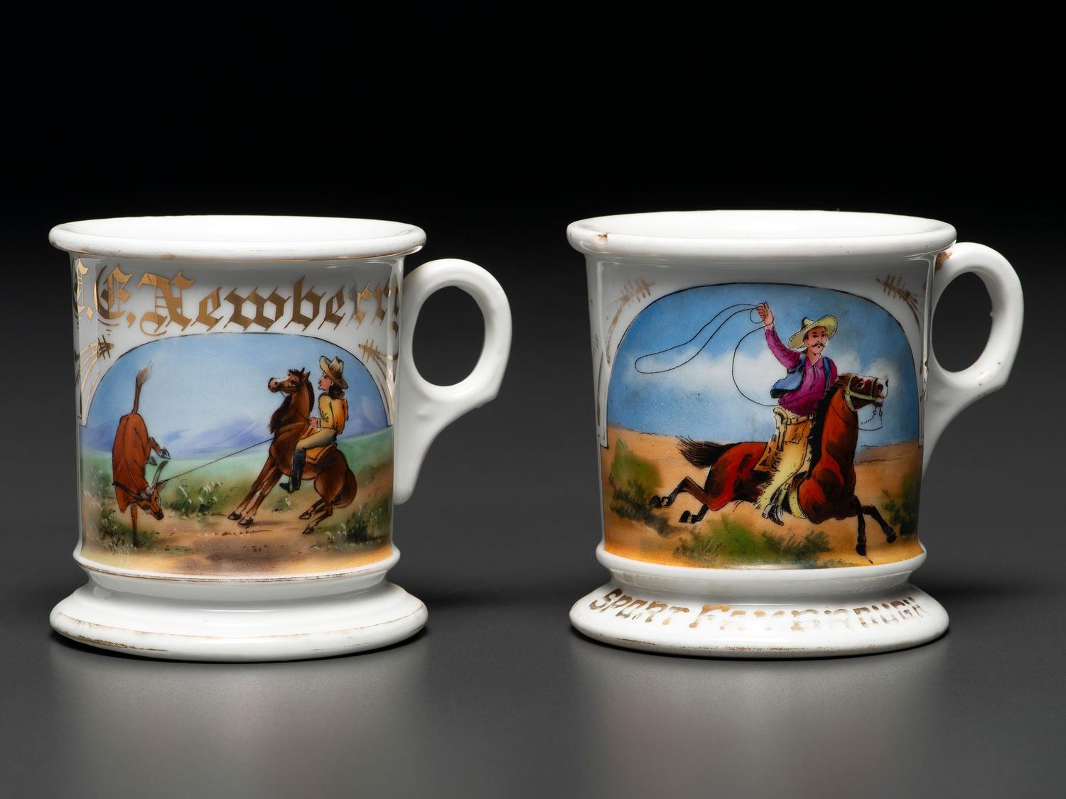 Two Cowboy's Porcelain Occupational Shaving Mugs