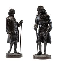 Two French Patinated Bronze Figures of Voltaire and Rousseau