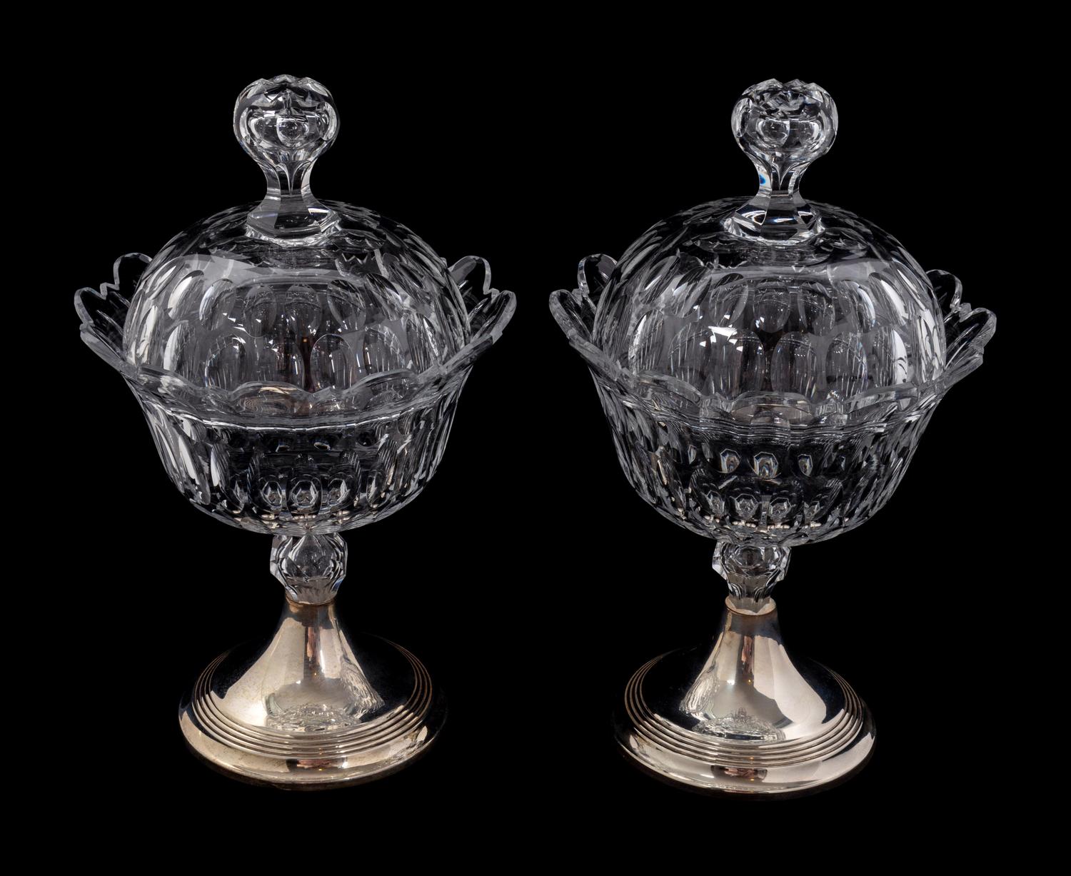 A Pair of Dutch Cut Glass and Silver Mounted Covered Bowls