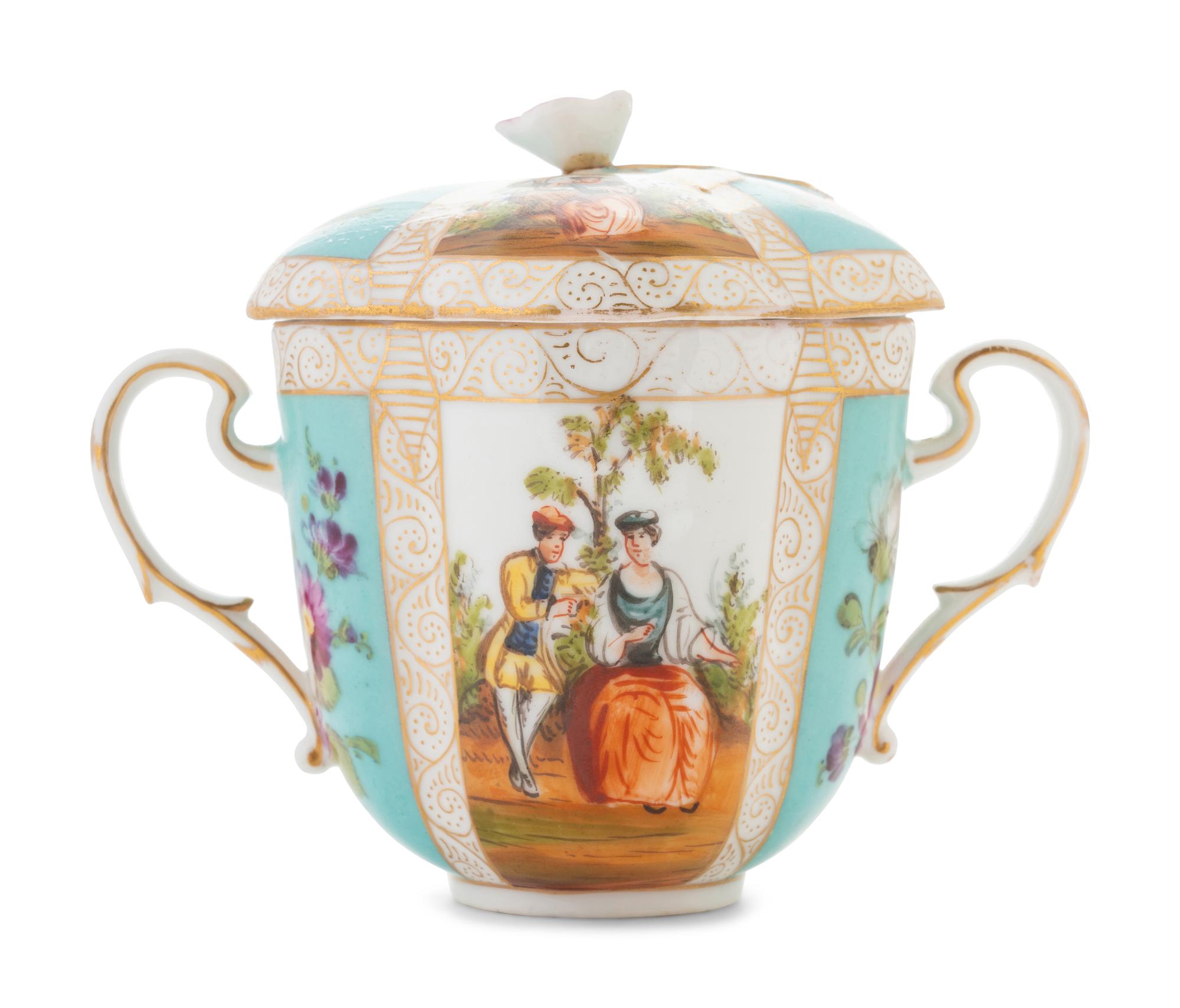 A German Porcelain Covered Cup and Saucer