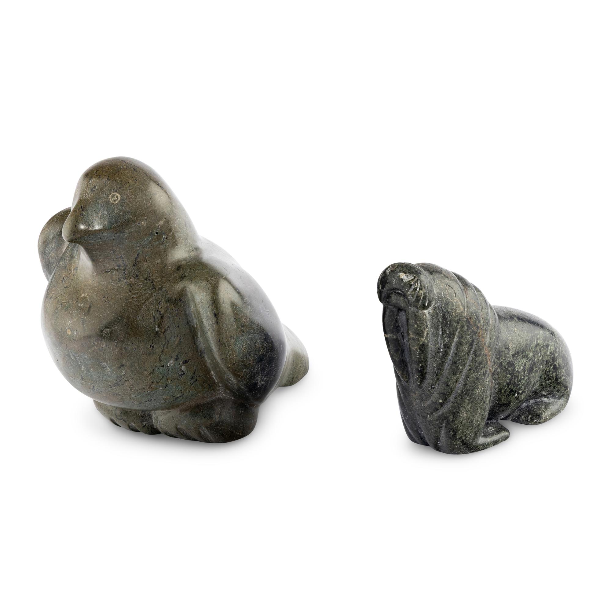 Inuit Carved Soapstone Walrus and Ptarmigan