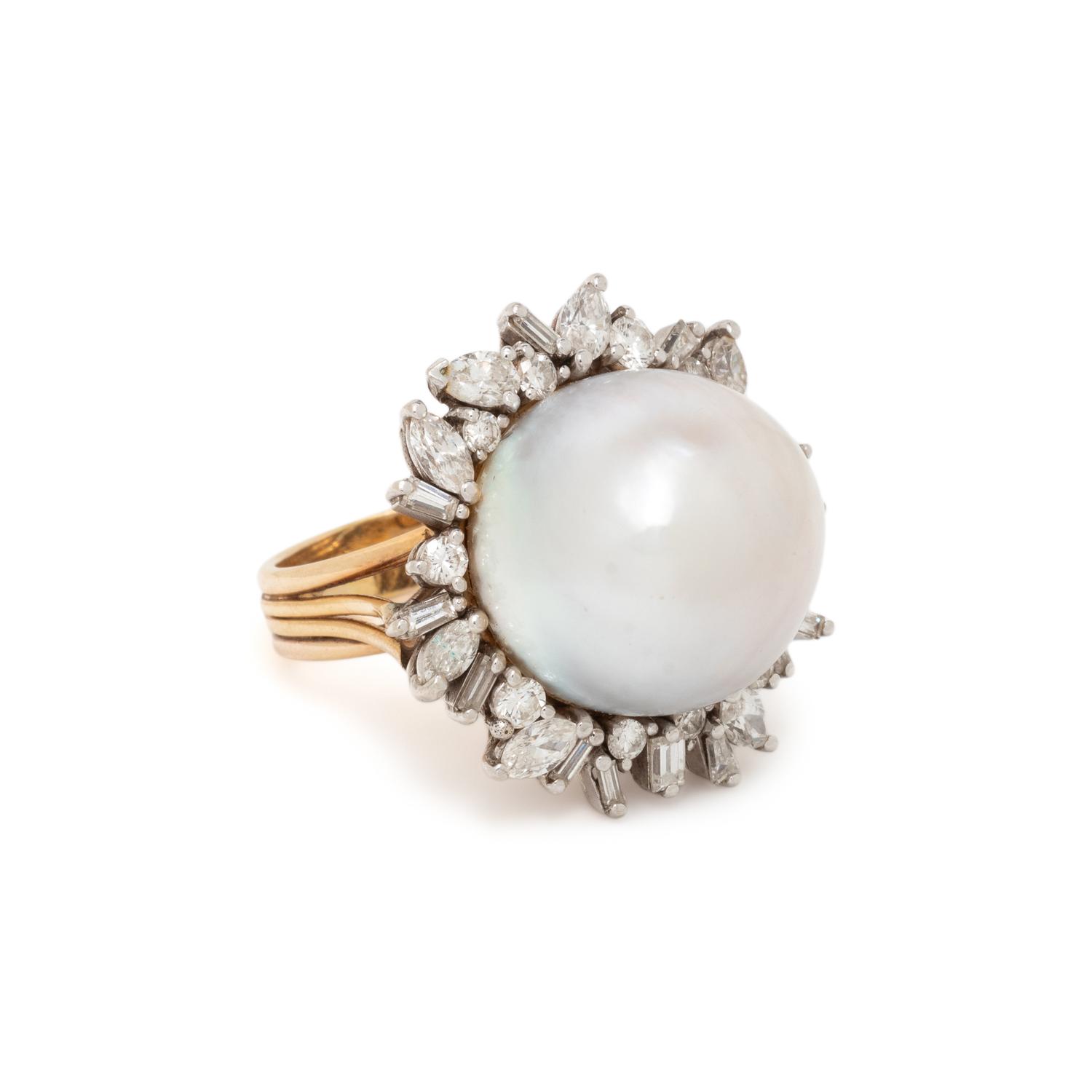 CULTURED PEARL AND DIAMOND RING