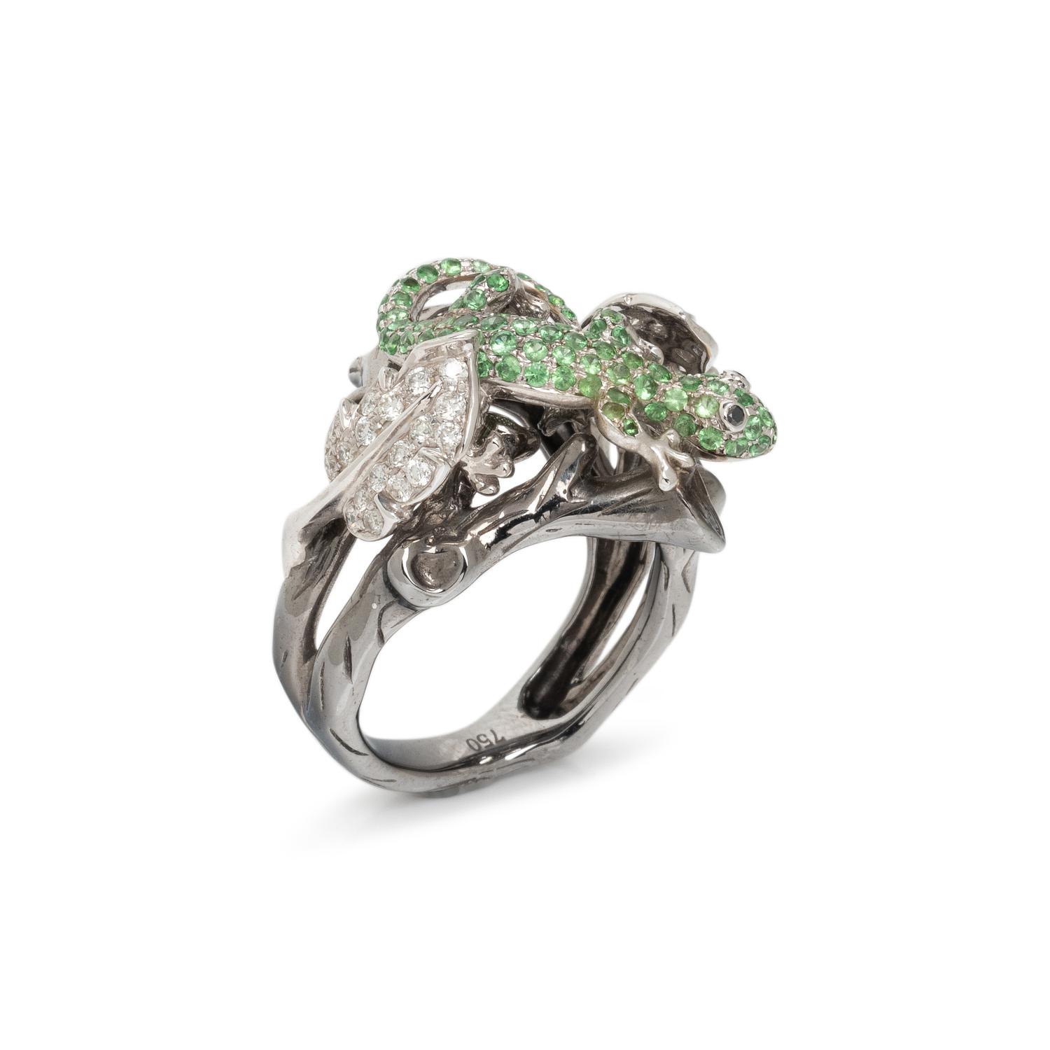 GARNET AND DIAMOND LIZARD RING