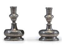 A Pair of Portuguese Pewter Tapersticks, 17th Century