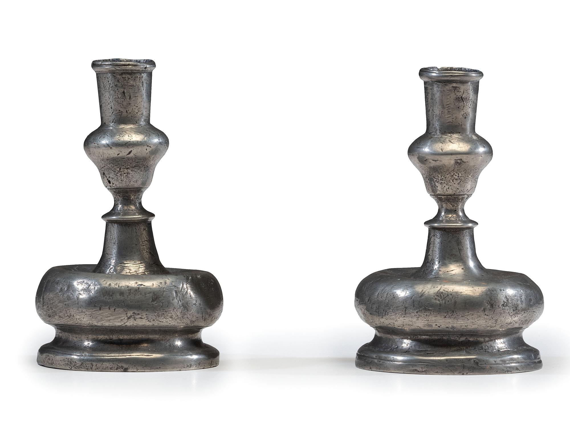 A Pair of Portuguese Pewter Tapersticks, 17th Century