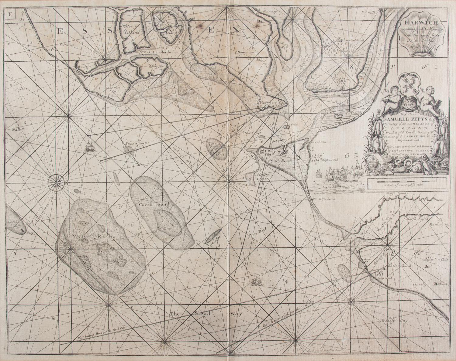 A Map of Harwich Woodbridg and Handforchvater with the Sands From the Nazeland to Hosely Bay Image: 18 x 23 inches. — 18TH CENTURY