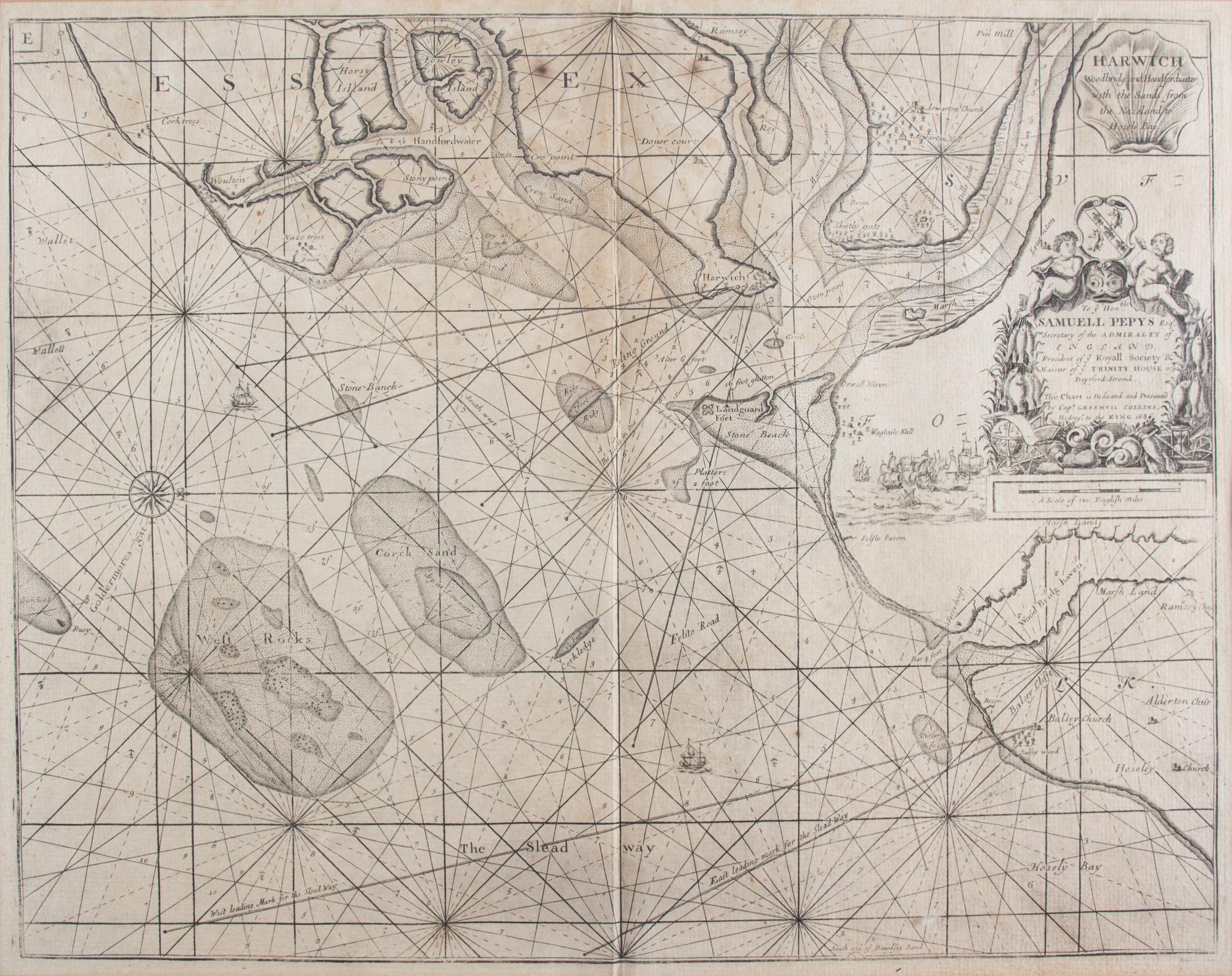 A Map of Harwich Woodbridg and Handforchvater with the Sands From the Nazeland to Hosely Bay Image: 18 x 23 inches. — 18TH CENTURY