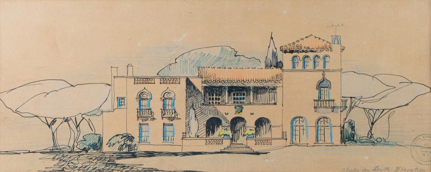 A Set of Three Architectural Sketches by Marion Sims Wyeth Studio of a Palm Beach Home