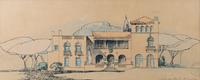 A Set of Three Architectural Sketches by Marion Sims Wyeth Studio of a Palm Beach Home