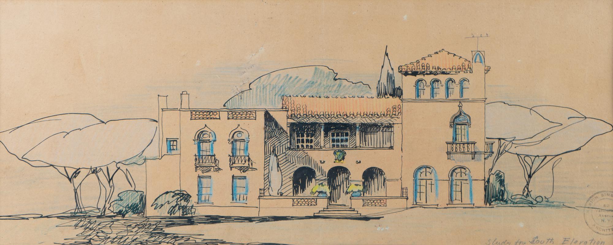 A Set of Three Architectural Sketches by Marion Sims Wyeth Studio of a Palm Beach Home