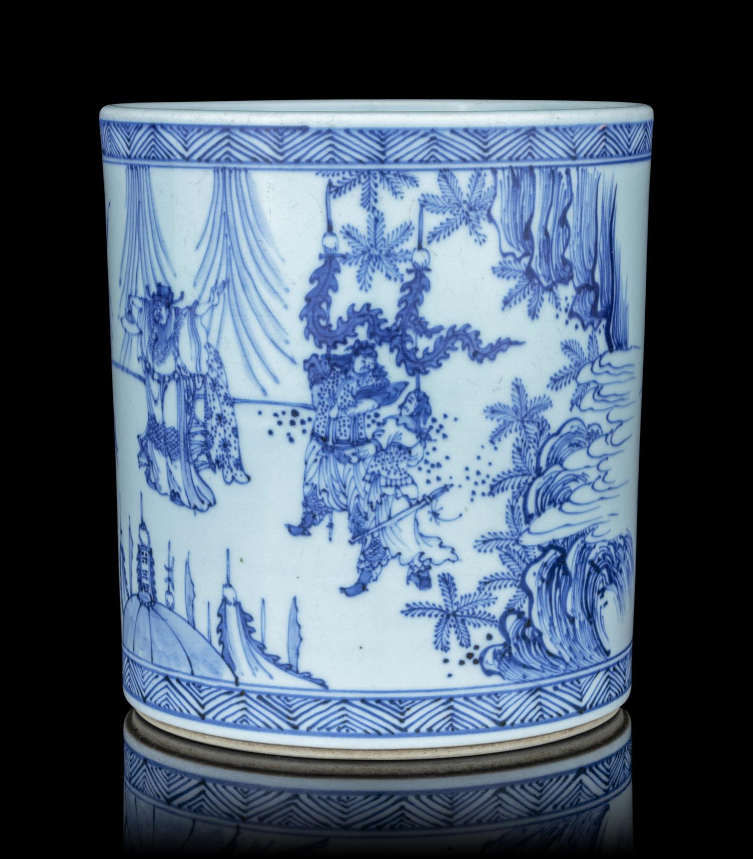 A Blue and White Porcelain Brushpot, Bitong
