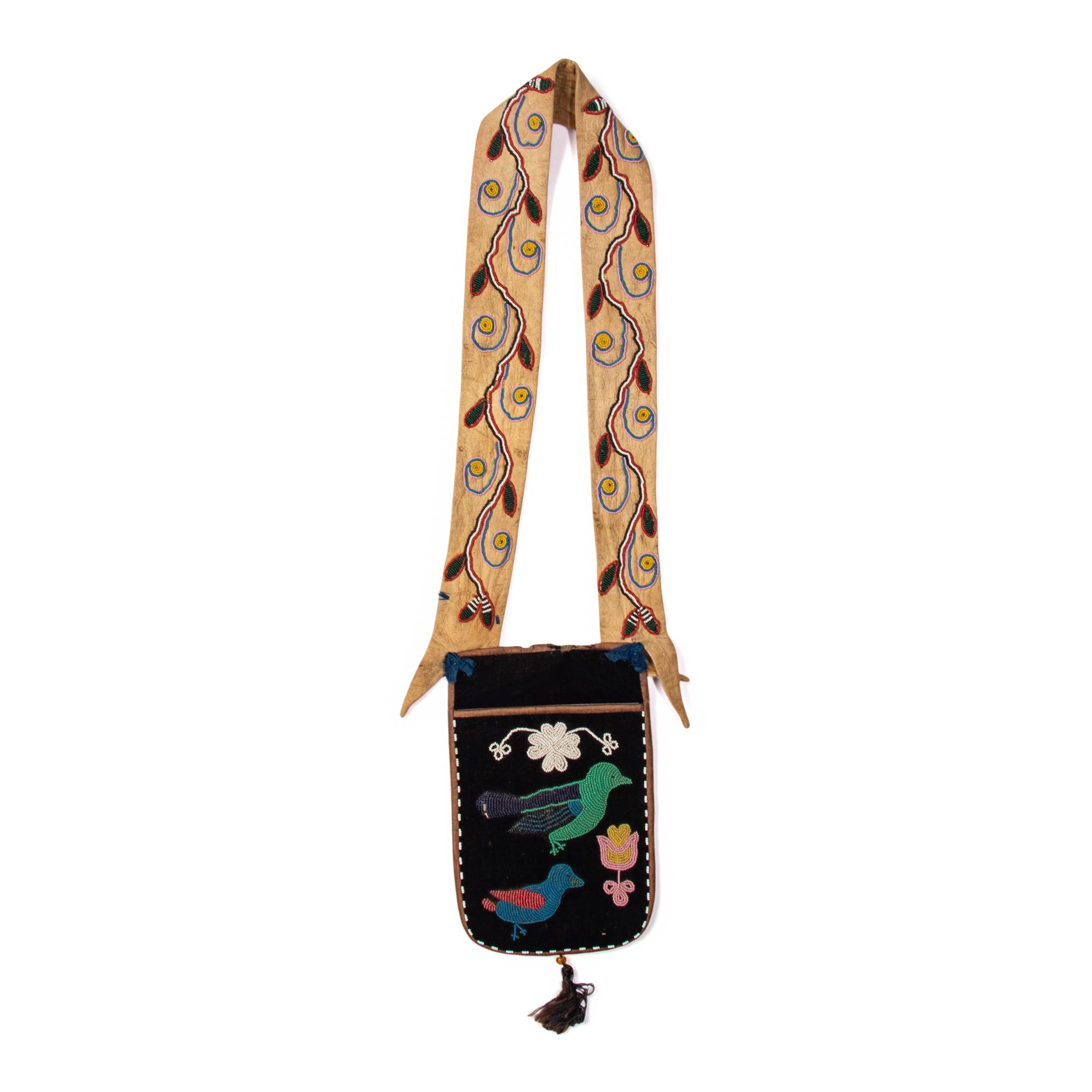 Cree Beaded Figural Pouch, with Birds
