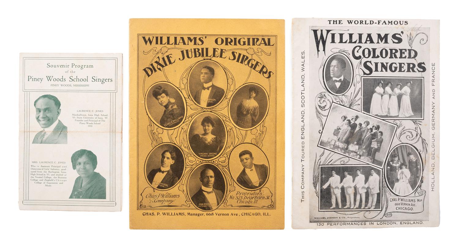 [MUSIC]. [MARSH, J.B.T.]. The Story of the Jubilee Singers, with Their Songs . London: Hodder and Stoughton, 1876. [ With: ] 3 programs for African American singing groups.