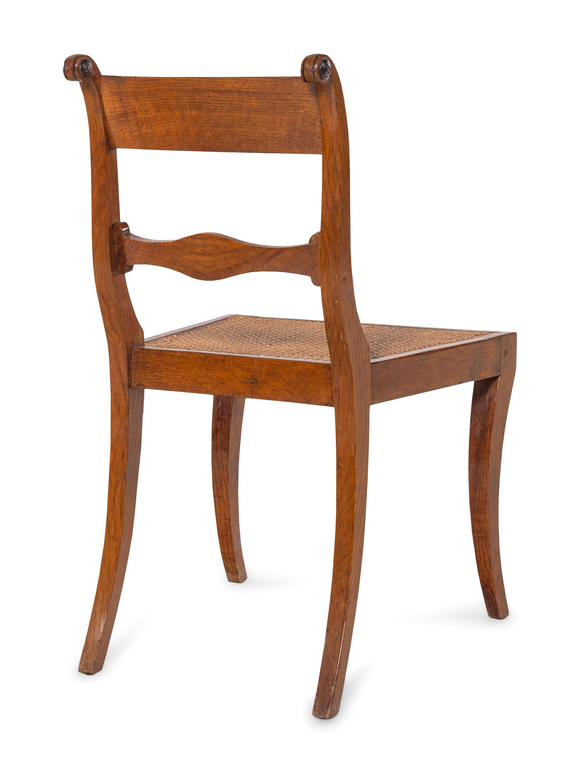 A Set of Six Continental Ebony Inlaid Fruitwood Dining Chairs