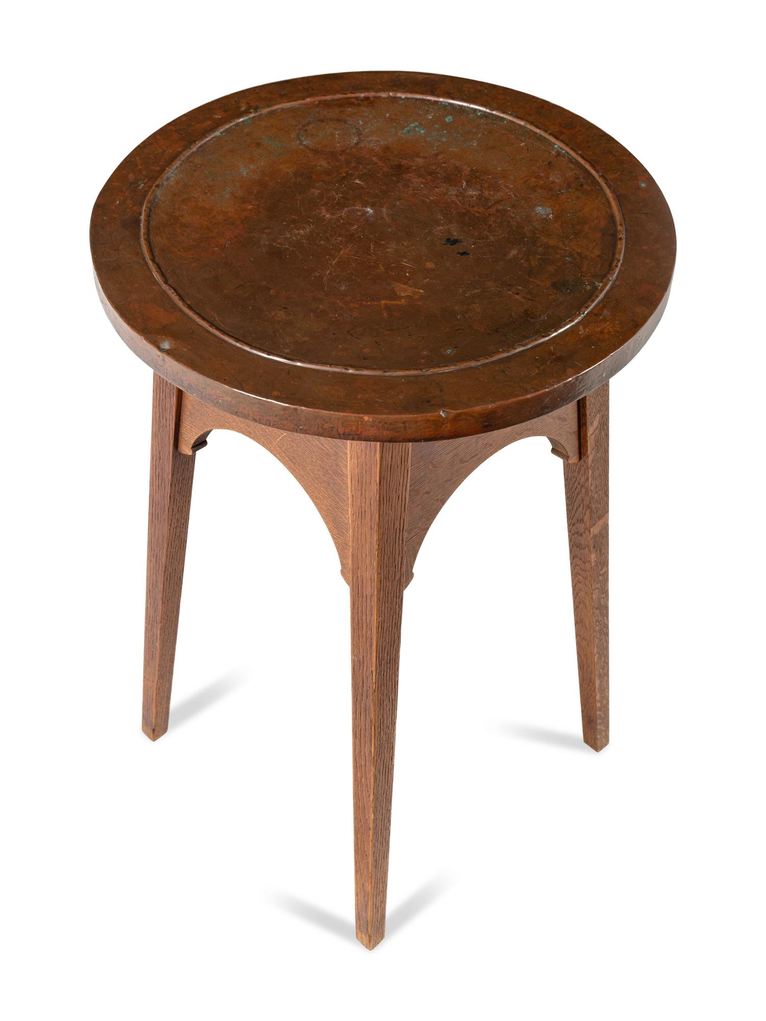 An Arts and Crafts Style Oak and Copper-Top Side Table