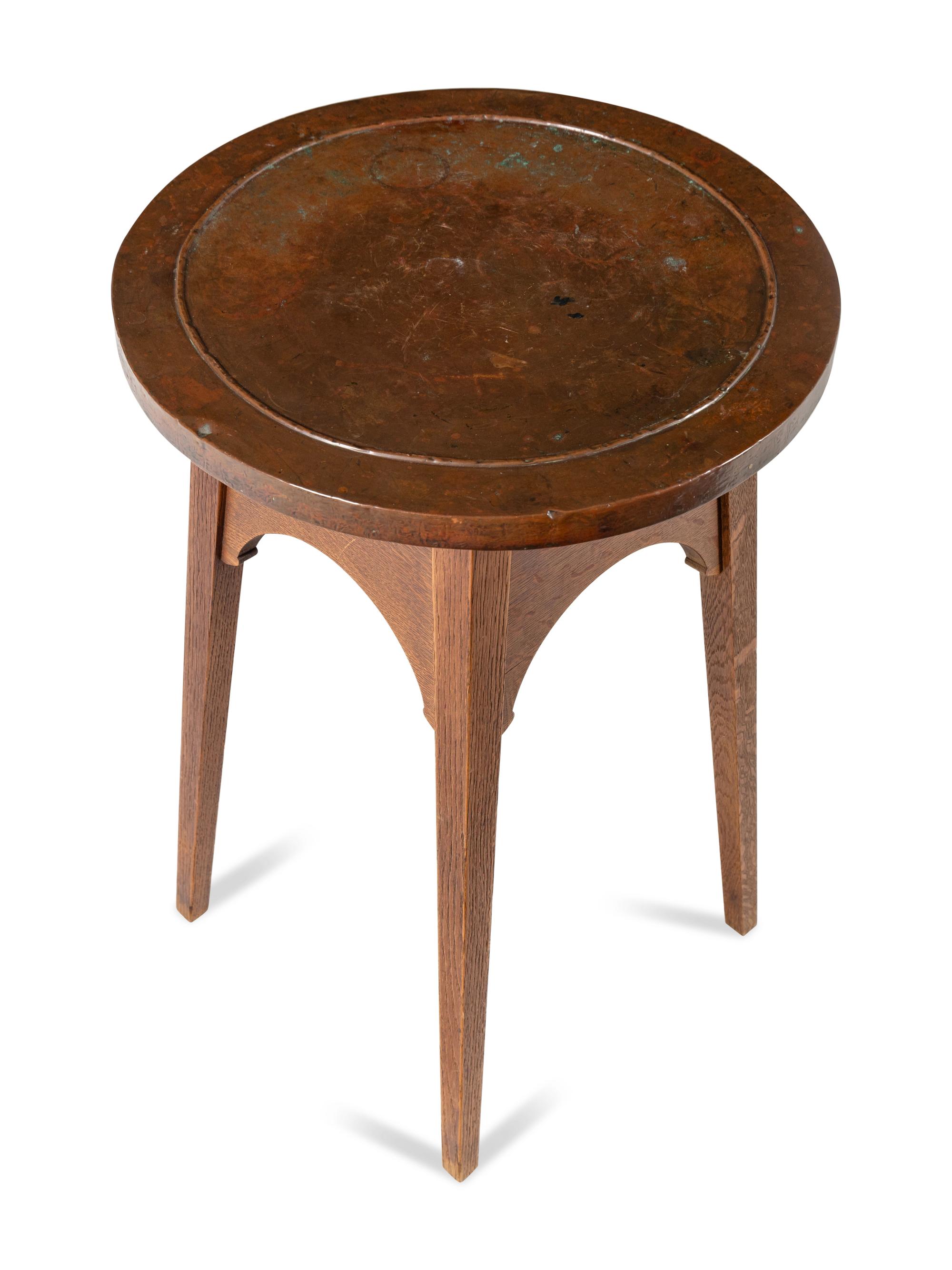 An Arts and Crafts Style Oak and Copper-Top Side Table