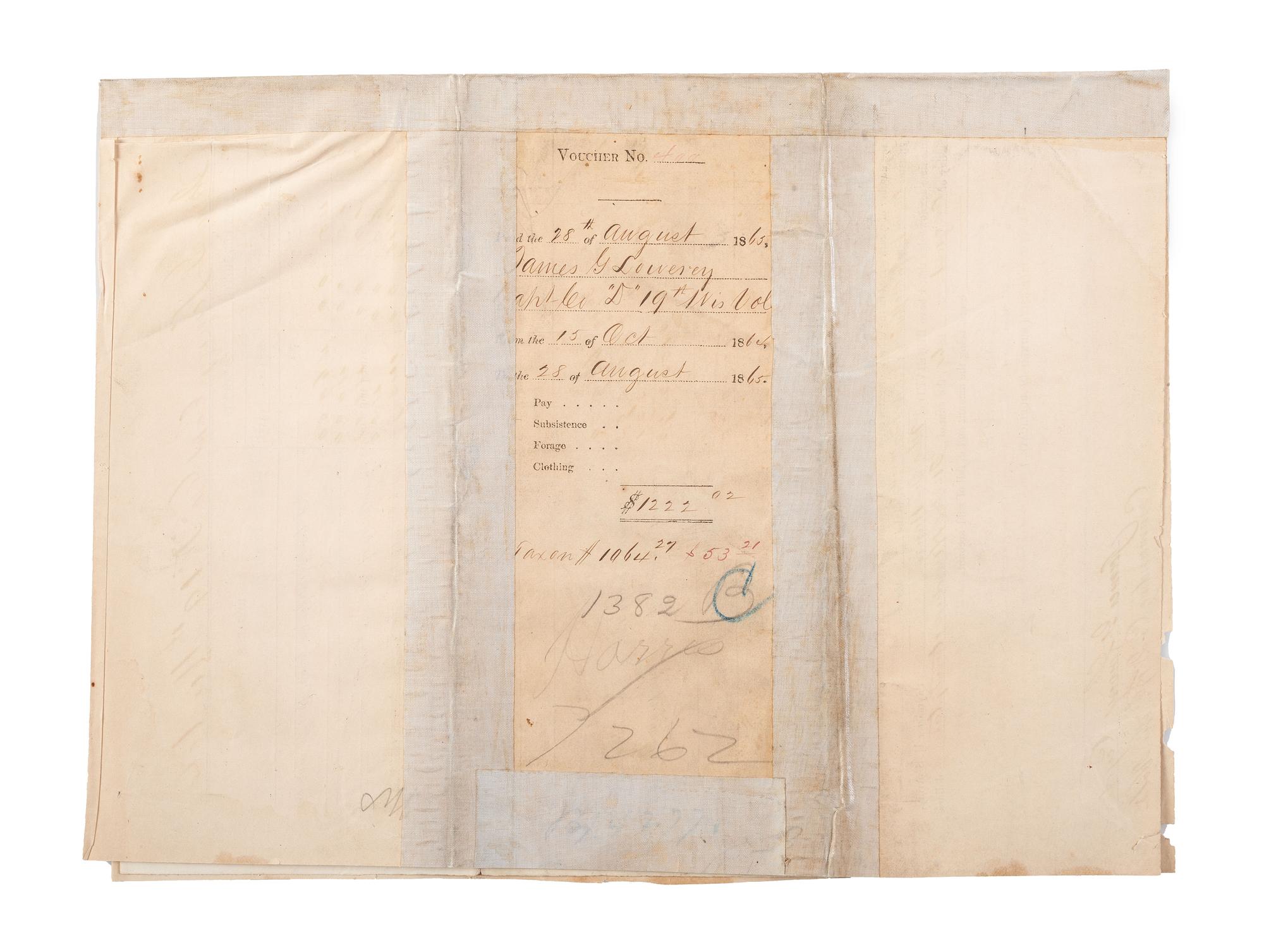 [CIVIL WAR]. A group of 4 documents, incl. partly printed pay vouchers accounting for Black private servants.