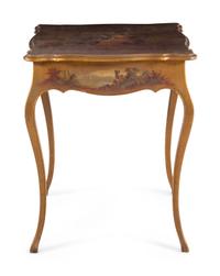 A Louis XV/XVI Style Gilt and Polychrome Painted Table