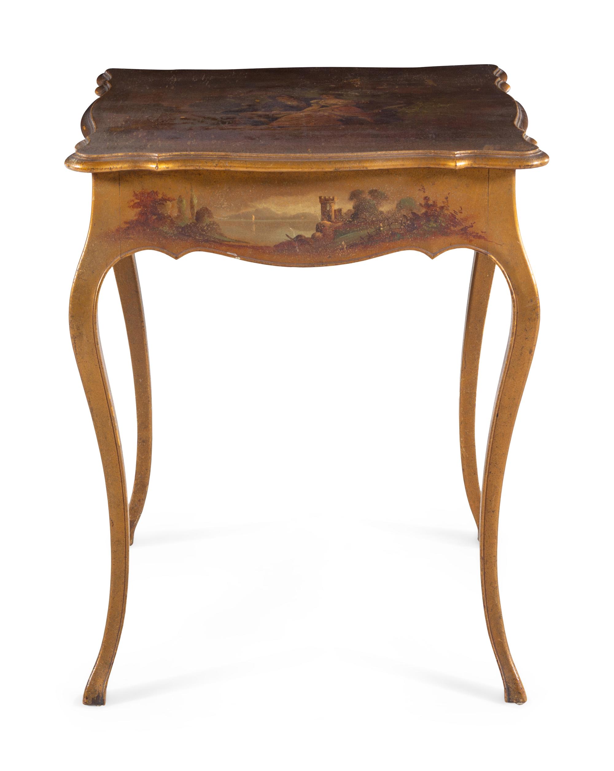A Louis XV/XVI Style Gilt and Polychrome Painted Table