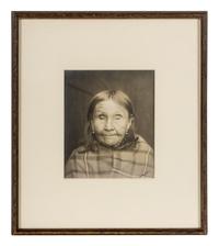 Edward S. Curtis (1868-1952) Untitled portrait (Native American Woman in Plaid Shawl,) c. 1900