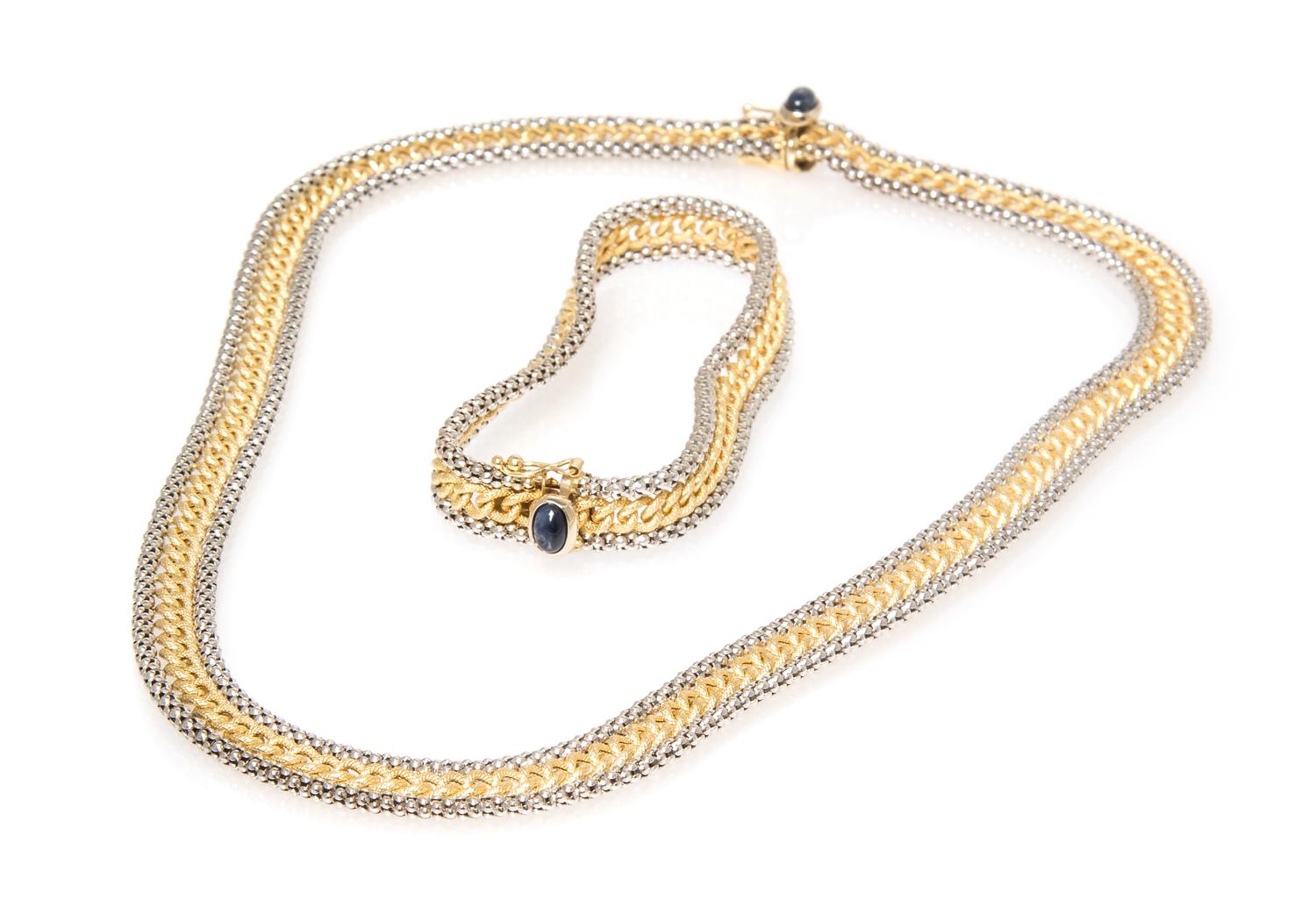 An 18 Karat Gold and Sapphire Demi Parure, 30.90 dwts.