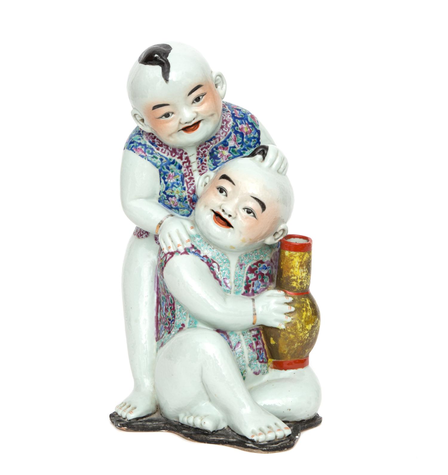 A Chinese Polychromed Ceramic Figural Group Height 15 inches. — 20TH CENTURY