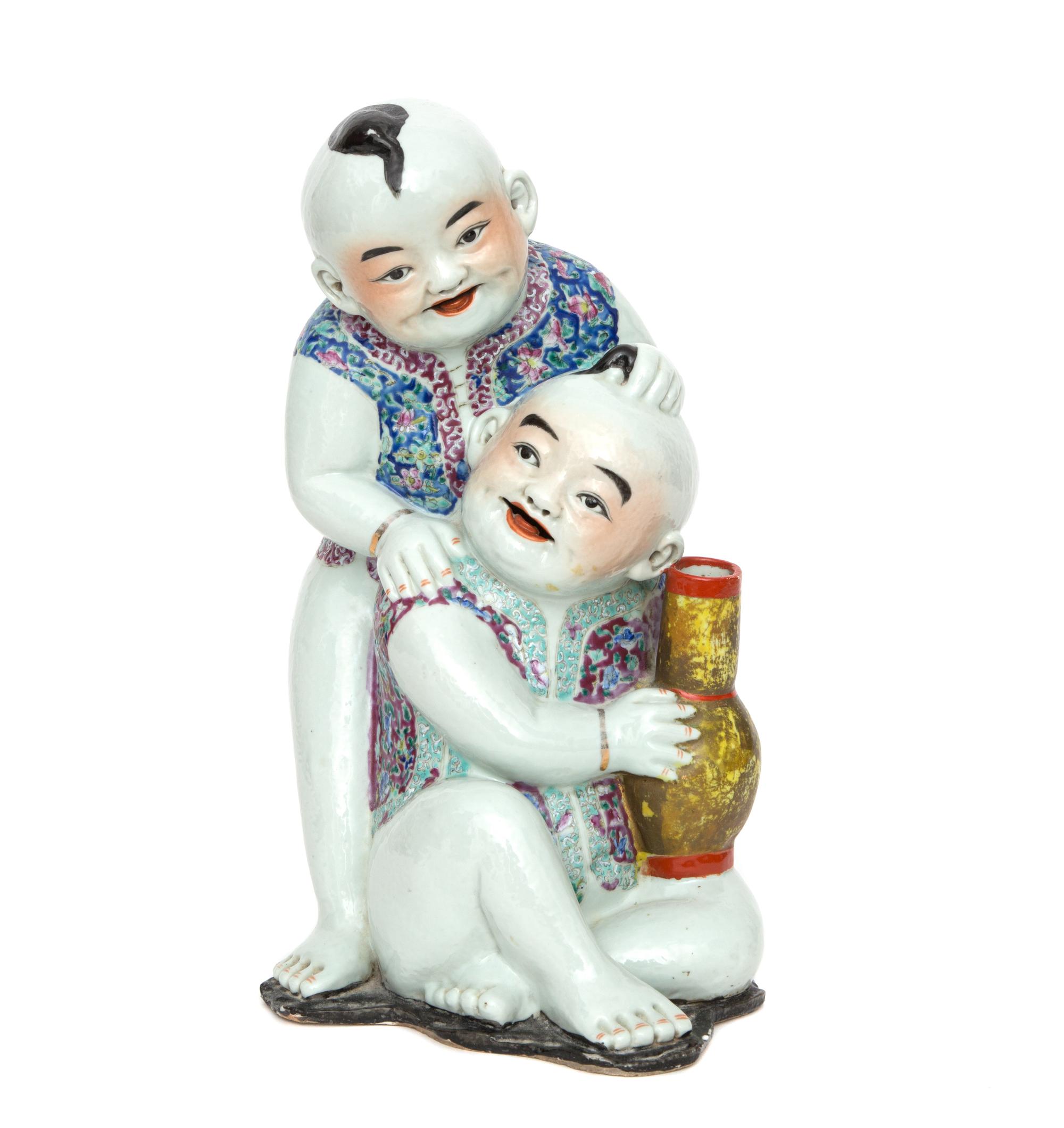 A Chinese Polychromed Ceramic Figural Group Height 15 inches. — 20TH CENTURY