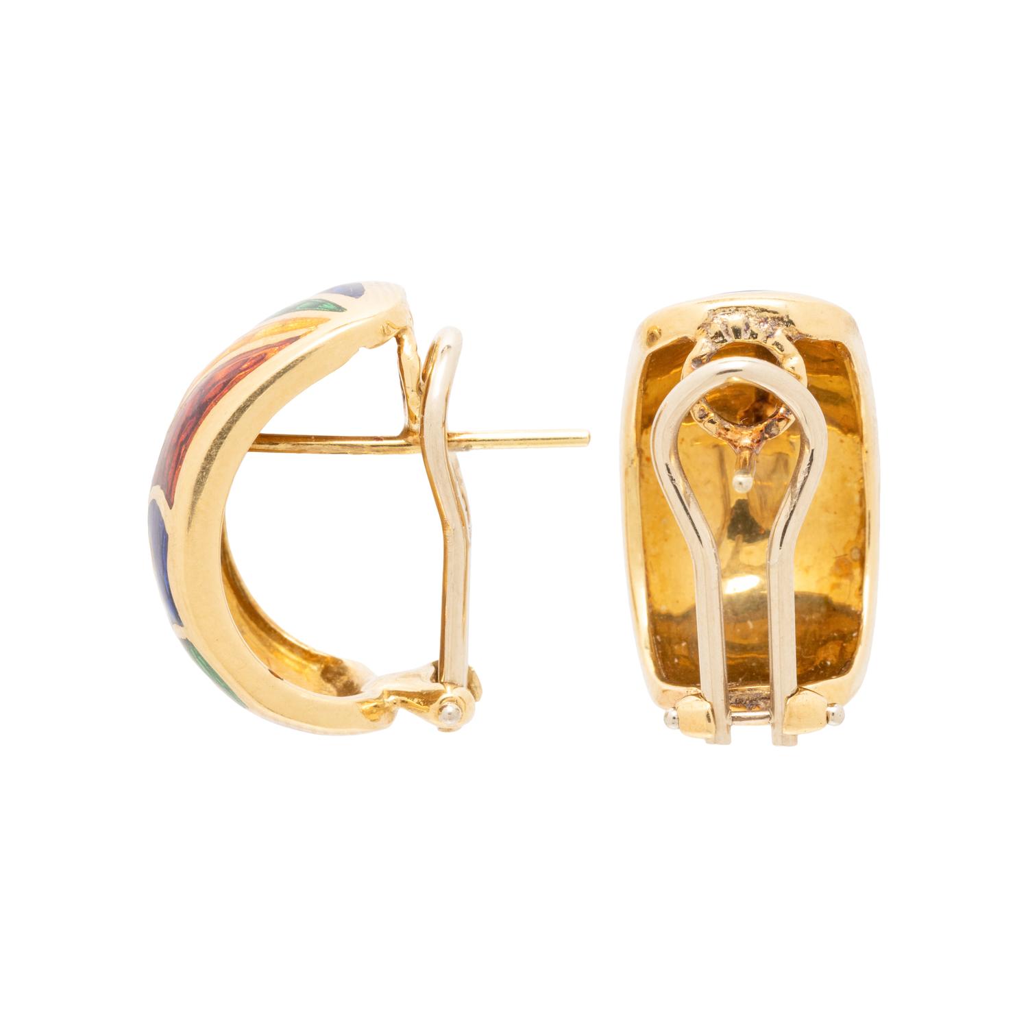 YELLOW GOLD AND ENAMEL EARRINGS AND RING