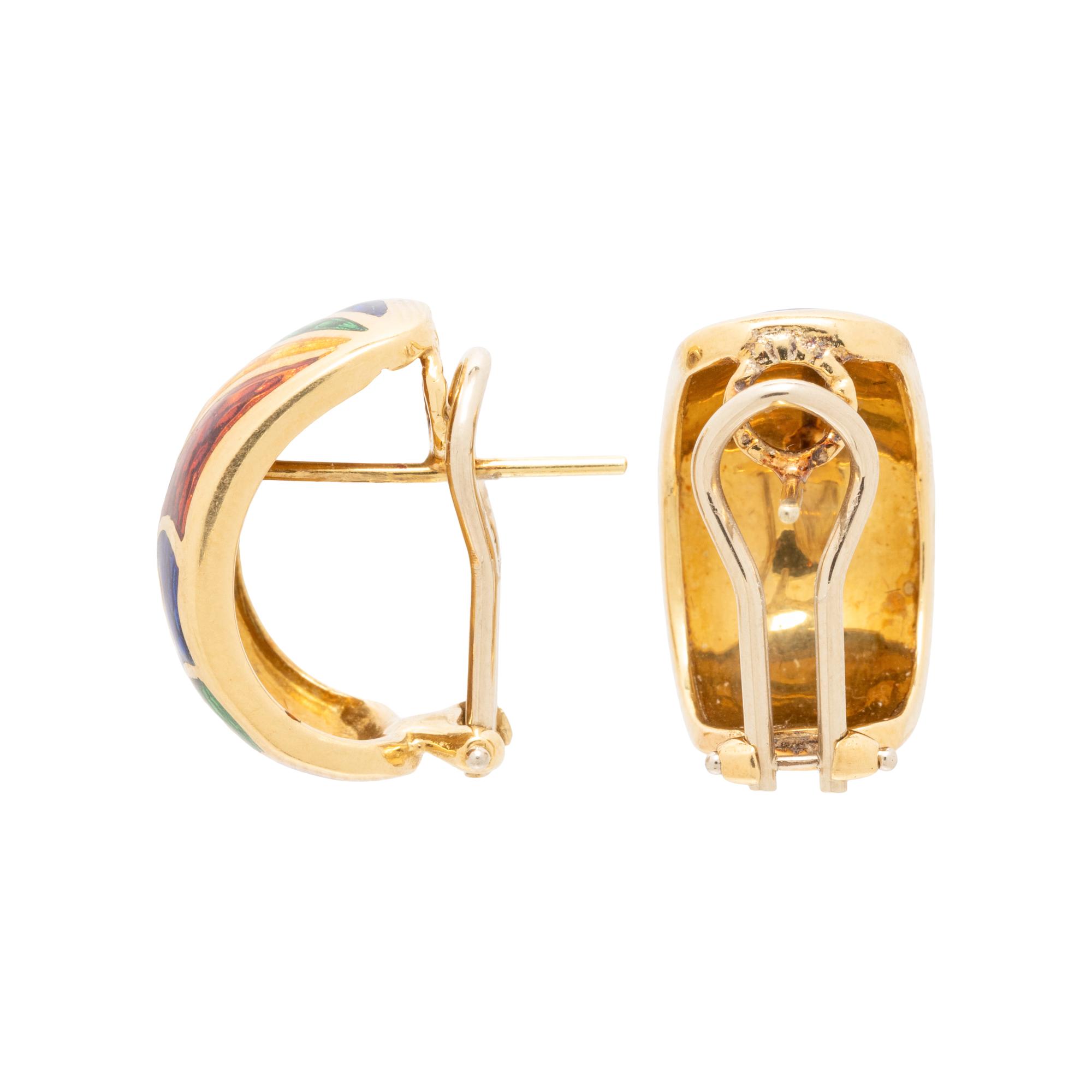 YELLOW GOLD AND ENAMEL EARRINGS AND RING