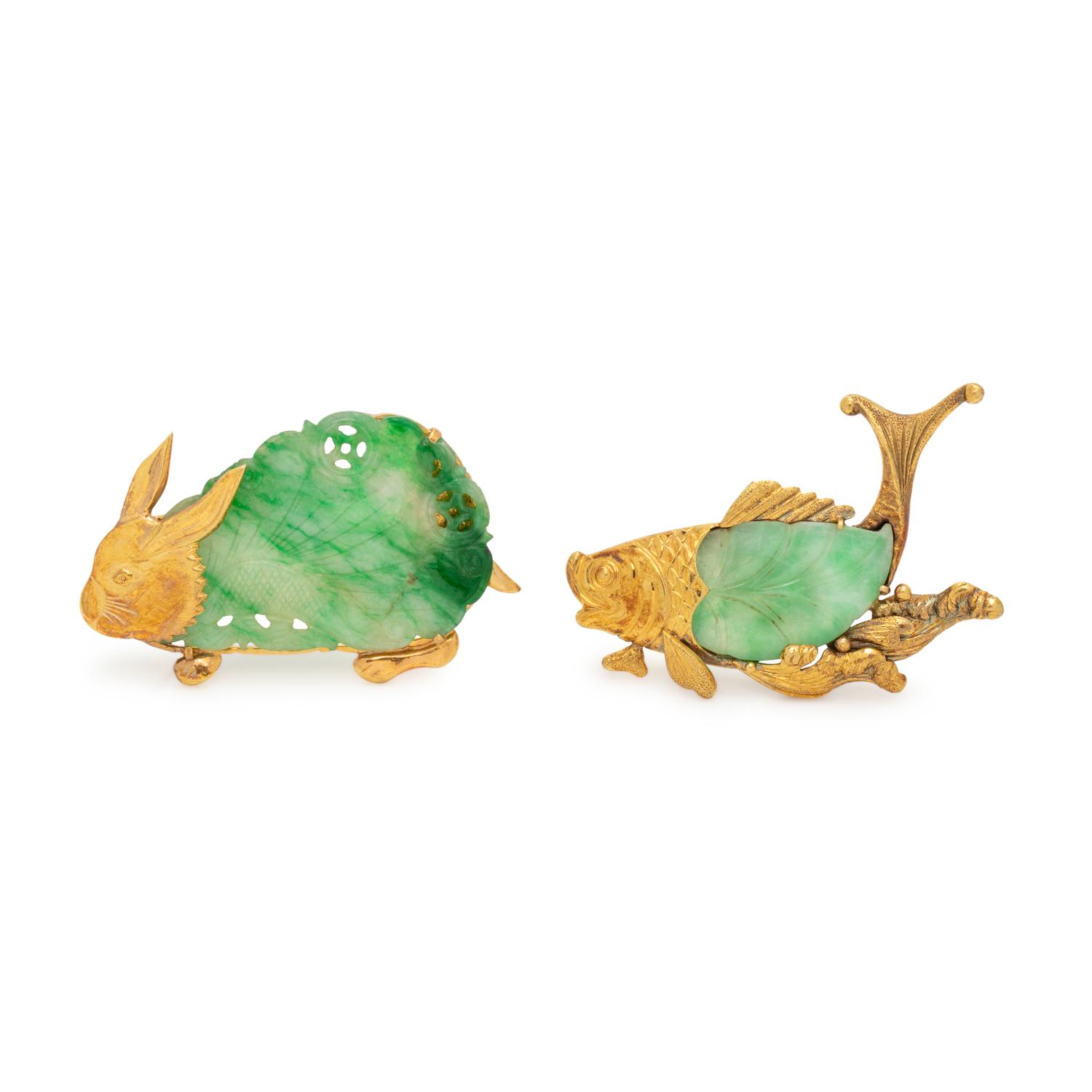 COLLECTION OF JADE ANIMAL BROOCHES