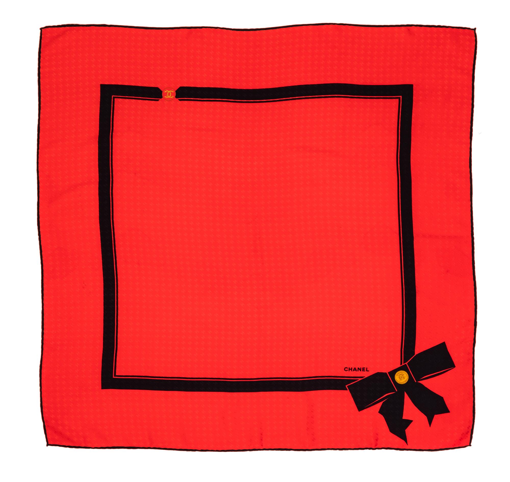 Chanel Red Silk Logo CC Jacquard Scarf, 1990-2000s