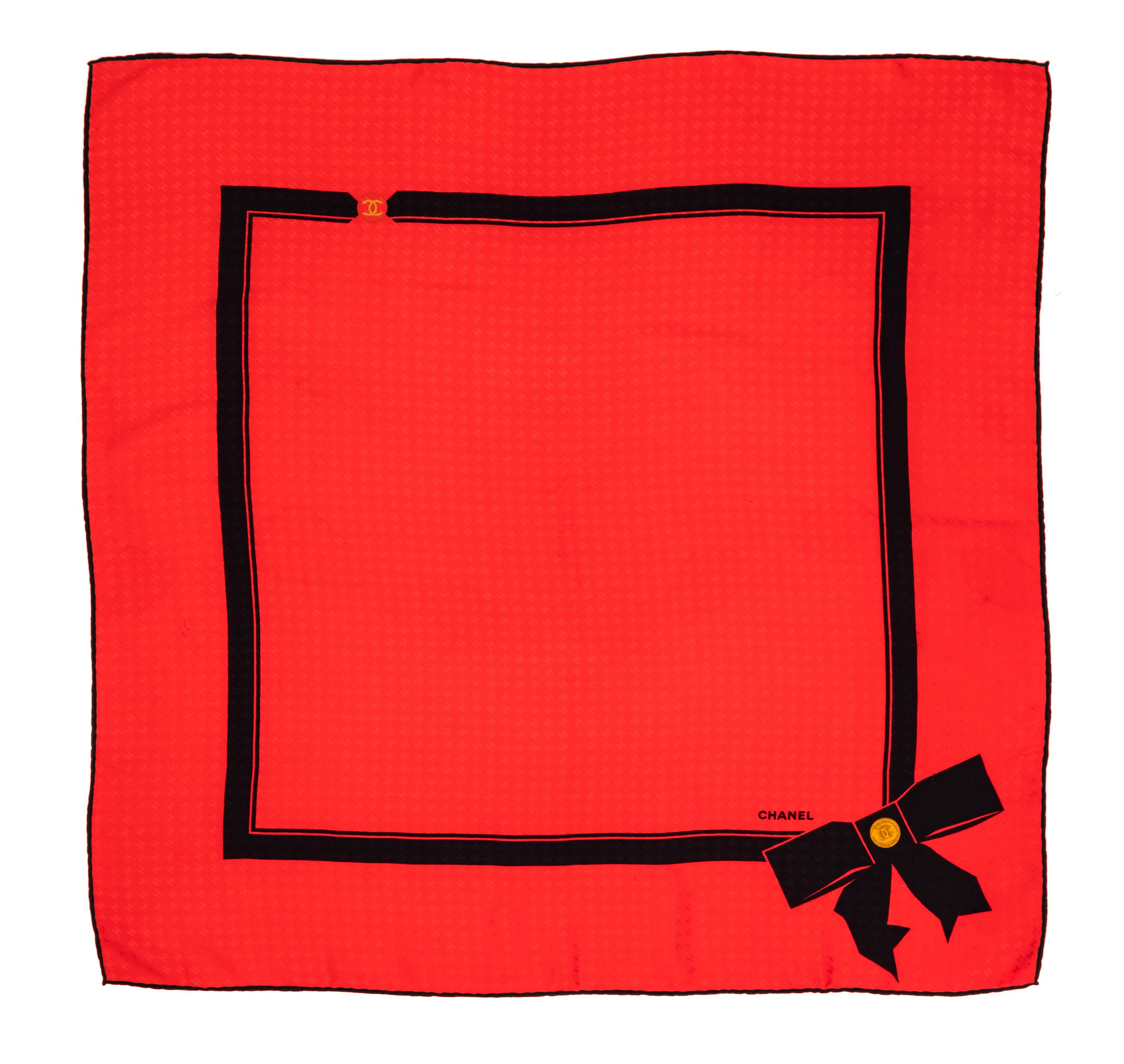 Chanel Red Silk Logo CC Jacquard Scarf, 1990-2000s