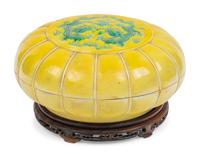 A Chinese Green and Yellow Glazed Porcelain 'Dragons' Covered Box