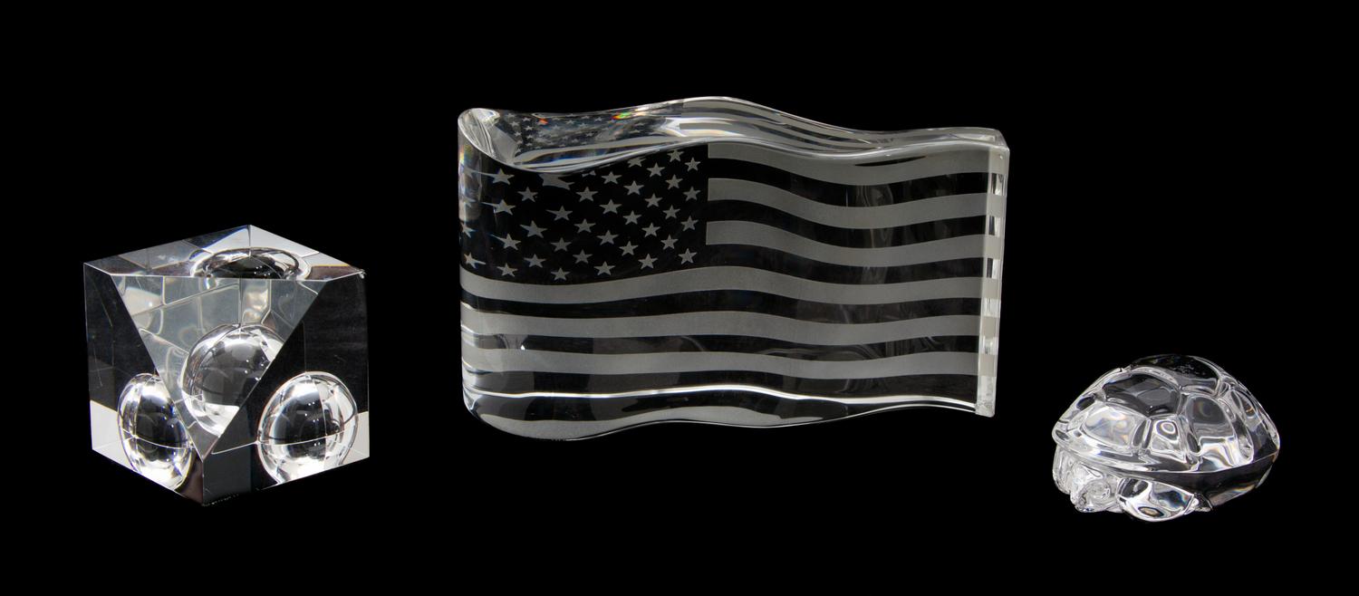 Three Steuben Crystal Paperweights Height of largest 3 1/4 inches. — 20TH CENTURY